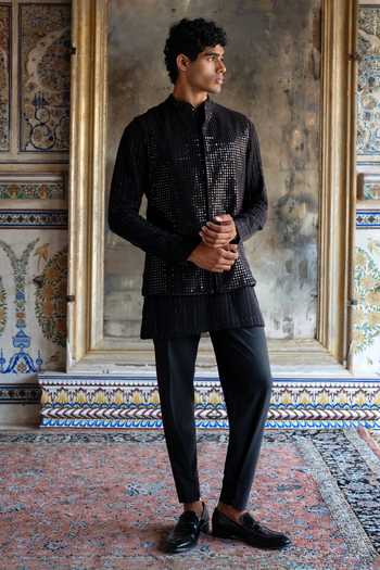 Dash And Dot Mirror Work Bundi & Buttoned Cuff Pant Set 