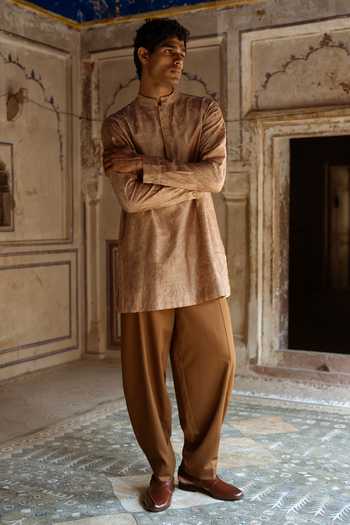 Dash And Dot Beige Viscose, Nylon Heritage Embroidered Short Kurta Online at Aza Fashions Dash And Dot_Beige Viscose, Nylon Heritage Embroidered Short Kurta _Online_at_Aza_Fashions