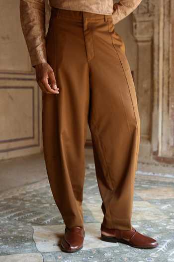 Dash And Dot Brown Viscose, Polyester Barrel Pant Online at Aza Fashions Dash And Dot_Brown Viscose, Polyester Barrel Pant _Online_at_Aza_Fashions