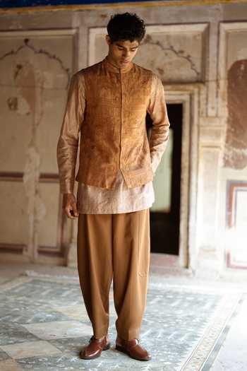 Dash And Dot Brown Viscose, Polyester Barrel Pant at Aza Fashions Dash And Dot_Brown Viscose, Polyester Barrel Pant _at_Aza_Fashions