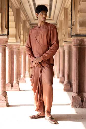 Buy Dash And Dot Brown Viscose Overlap Angarkha Shirt Kurta Online at Aza Fashions Buy_Dash And Dot_Brown Viscose Overlap Angarkha Shirt Kurta _Online_at_Aza_Fashions