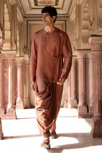 Dash And Dot Overlap Angarkha Kurta & Draped Cowl Pant Set 