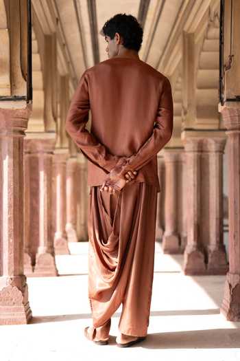 Dash And Dot Overlap Angarkha Kurta & Draped Cowl Pant Set 