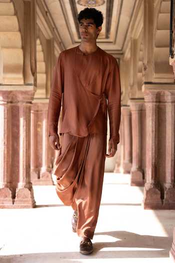 Buy Dash And Dot Brown Viscose Overlap Angarkha Kurta And Draped Cowl Pant Set Buy_Dash And Dot_Brown Viscose Overlap Angarkha Kurta And Draped Cowl Pant Set