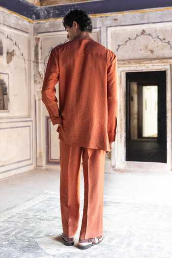 Dash And Dot Rust Textured Straight Cut Pant 
