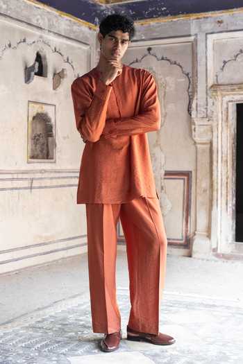 Dash And Dot Rust Textured Straight Cut Pant 