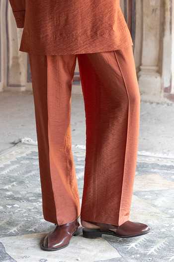 Dash And Dot Orange Viscose, Nylon Rust Textured Kurta And Straight-cut Pant Set Online at Aza Fashions Dash And Dot_Orange Viscose, Nylon Rust Textured Kurta And Straight-cut Pant Set _Online_at_Aza_Fashions