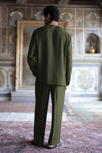Dash And Dot Olive Textured Straight Cut Pant 