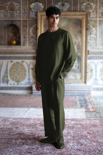 Dash And Dot Olive Textured Straight Cut Pant 