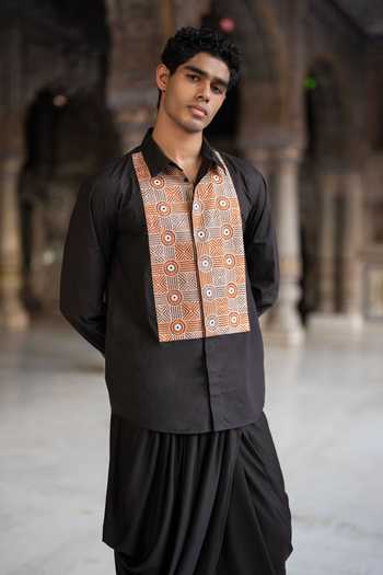 Buy_Dash And Dot_Black Cotton Mirror And Thread Embroidered Shirt _Online_at_Aza_Fashions