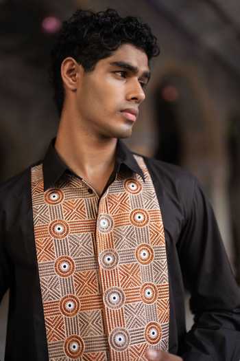 Shop_Dash And Dot_Black Cotton Mirror And Thread Embroidered Shirt _Online_at_Aza_Fashions