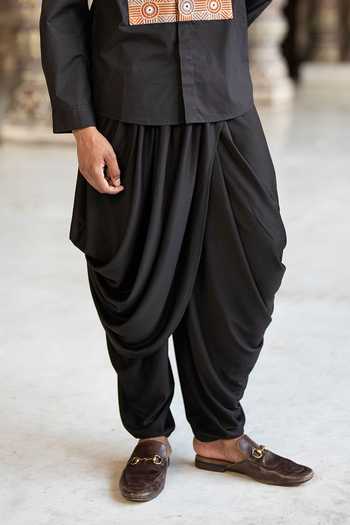 Dash And Dot_Black Polyester Draped Knit Dhoti Pant _Online_at_Aza_Fashions