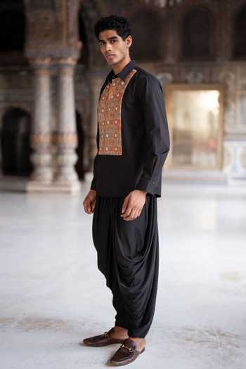 Buy_Dash And Dot_Black Polyester Draped Knit Dhoti Pant _Online_at_Aza_Fashions