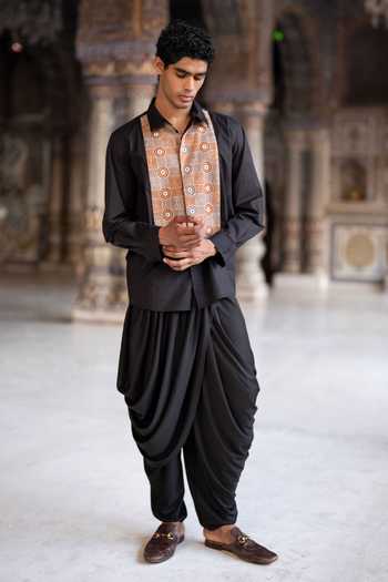 Shop_Dash And Dot_Black Polyester Draped Knit Dhoti Pant _Online_at_Aza_Fashions