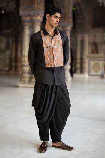 Dash And Dot_Black Polyester Draped Knit Dhoti Pant _at_Aza_Fashions