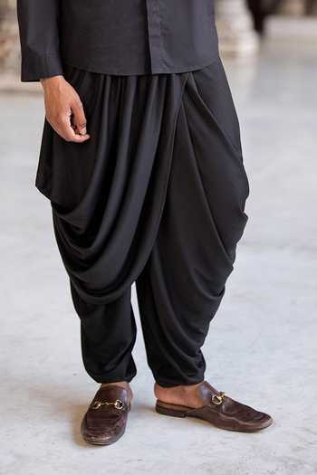 Dash And Dot Black Cotton, Polyester Mirror And Thread Embroidered Kurta With Dhoti Pant Online at Aza Fashions Dash And Dot_Black Cotton, Polyester Mirror And Thread Embroidered Kurta With Dhoti Pant _Online_at_Aza_Fashions