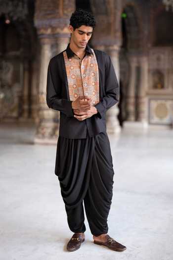 Dash And Dot Mirror & Thread Embroidered Kurta With Dhoti Pant 