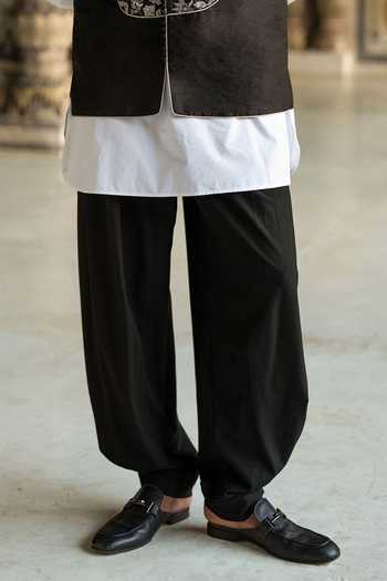 Dash And Dot_Black Viscose, Polyester Front Pleated Pant _Online_at_Aza_Fashions