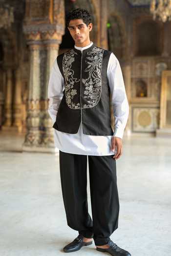 Shop_Dash And Dot_Black Viscose, Polyester Front Pleated Pant _Online_at_Aza_Fashions