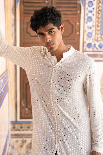 Dash And Dot Mirror Work Short Kurta 