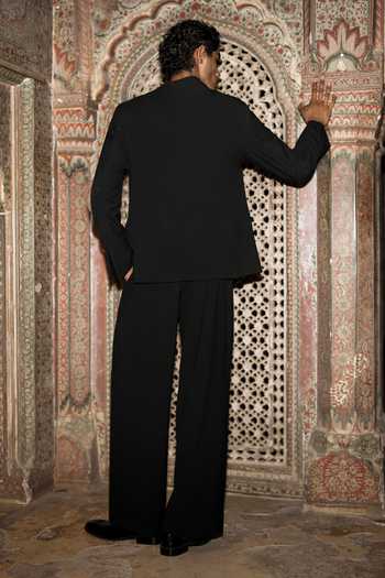 Dash And Dot Overlapping Curved Placket Blazer & Pant Set 