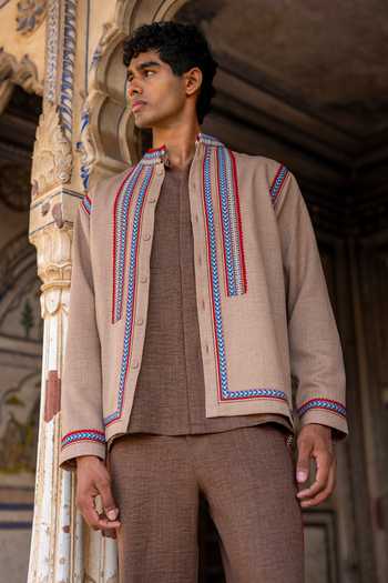 Dash And Dot Embroidered Textured Shacket 