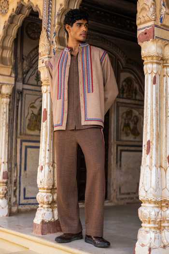 Dash And Dot Embroidered Textured Straight Cut Pant 