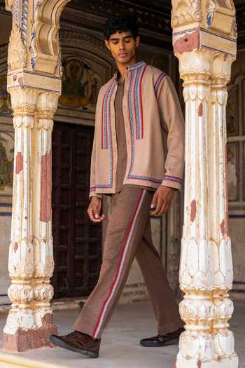 Dash And Dot Embroidered Textured Straight Cut Pant 
