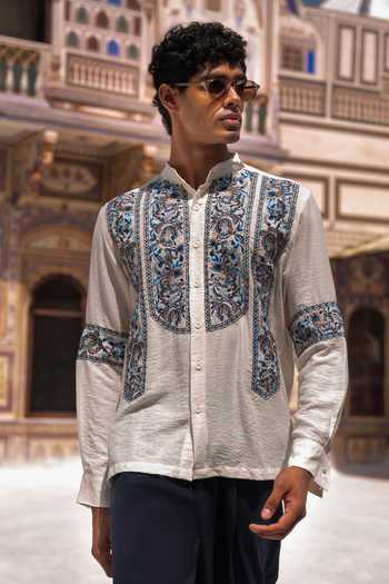 Buy Dash And Dot Multi Color Linen, Viscose, Nylon Ornamental Embroidered Shirt Online at Aza Fashions Buy_Dash And Dot_Multi Color Linen, Viscose, Nylon Ornamental Embroidered Shirt _Online_at_Aza_Fashions