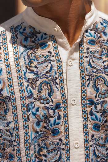 Shop Dash And Dot Multi Color Linen, Viscose, Nylon Ornamental Embroidered Shirt Online at Aza Fashions Shop_Dash And Dot_Multi Color Linen, Viscose, Nylon Ornamental Embroidered Shirt _Online_at_Aza_Fashions