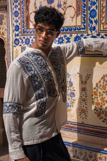 Dash And Dot Multi Color Linen, Viscose, Nylon Ornamental Embroidered Shirt at Aza Fashions Dash And Dot_Multi Color Linen, Viscose, Nylon Ornamental Embroidered Shirt _at_Aza_Fashions