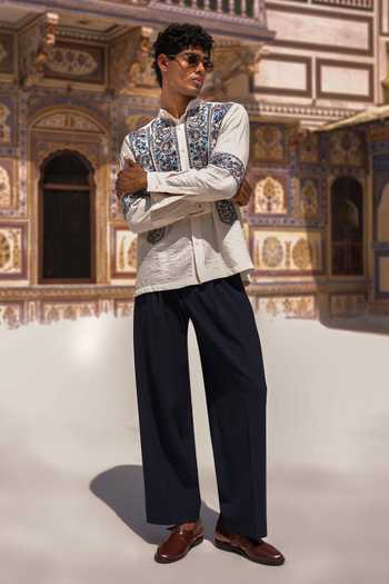 Shop Dash And Dot Multi Color Linen, Viscose, Nylon, Ornamental Embroidered Shirt And Pant Set Online at Aza Fashions Shop_Dash And Dot_Multi Color Linen, Viscose, Nylon, Ornamental Embroidered Shirt And Pant Set _Online_at_Aza_Fashions