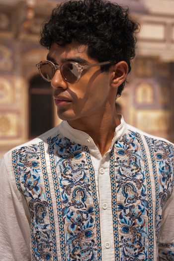 Buy Dash And Dot Multi Color Linen, Viscose, Nylon, Ornamental Embroidered Shirt And Pant Set Buy_Dash And Dot_Multi Color Linen, Viscose, Nylon, Ornamental Embroidered Shirt And Pant Set
