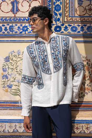 Shop Dash And Dot Multi Color Linen, Viscose, Nylon, Ornamental Embroidered Shirt And Pant Set Shop_Dash And Dot_Multi Color Linen, Viscose, Nylon, Ornamental Embroidered Shirt And Pant Set