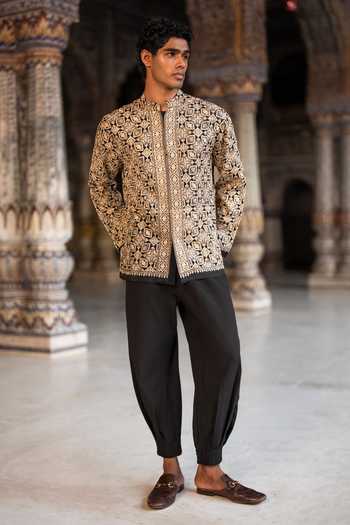 Dash And Dot Black Viscose Aari Stitch Embroidered Shirt Online at Aza Fashions Dash And Dot_Black Viscose Aari Stitch Embroidered Shirt _Online_at_Aza_Fashions