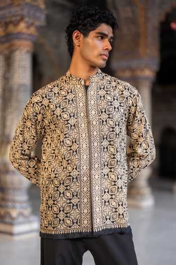 Buy Dash And Dot Black Viscose Aari Stitch Embroidered Shirt Online at Aza Fashions Buy_Dash And Dot_Black Viscose Aari Stitch Embroidered Shirt _Online_at_Aza_Fashions