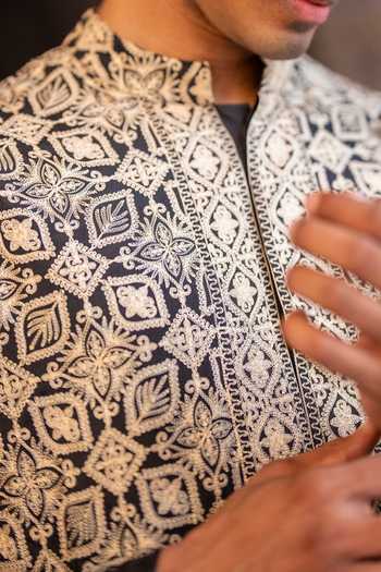 Shop Dash And Dot Black Viscose Aari Stitch Embroidered Shirt Online at Aza Fashions Shop_Dash And Dot_Black Viscose Aari Stitch Embroidered Shirt _Online_at_Aza_Fashions