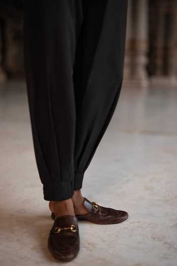 Dash And Dot Black Polyester, Spandex Box Pleated Pant Online at Aza Fashions Dash And Dot_Black Polyester, Spandex Box Pleated Pant _Online_at_Aza_Fashions