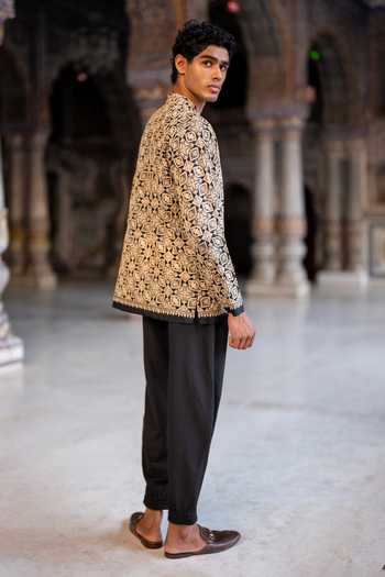Dash And Dot Embroidered Shirt & Box Pleated Pant Set
