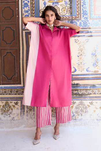 Dash And Dot Colour Blocked Banarasi Shirt Tunic 