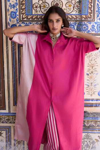 Buy Dash And Dot Silver Lurex, Polyester Collared Neck Colour Blocked Banarasi Shirt Tunic Online at Aza Fashions Buy_Dash And Dot_Silver Lurex, Polyester Collared Neck Colour Blocked Banarasi Shirt Tunic _Online_at_Aza_Fashions