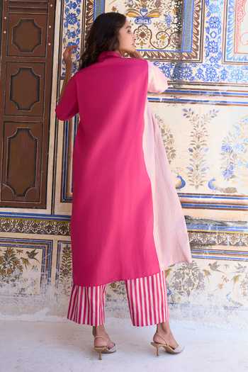Dash And Dot Colour Blocked Banarasi Shirt Tunic 
