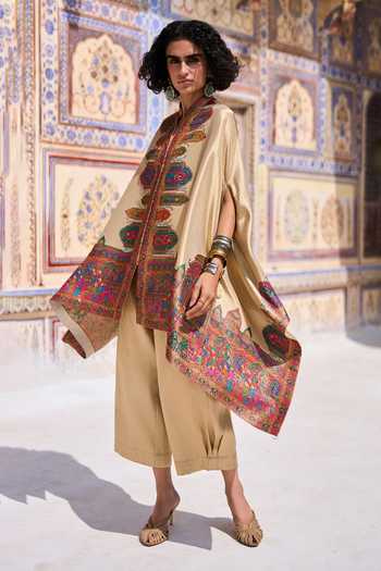 Dash And Dot_Multi Color Viscose, Lurex Banarasi Weave Cape Top _Online_at_Aza_Fashions