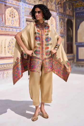 Buy_Dash And Dot_Multi Color Viscose, Lurex Banarasi Weave Cape Top _Online_at_Aza_Fashions