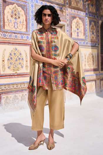 Shop_Dash And Dot_Multi Color Viscose, Lurex Banarasi Weave Cape Top _Online_at_Aza_Fashions