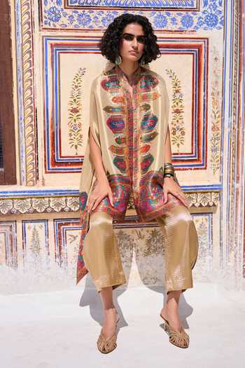 Buy_Dash And Dot_Multi Color Viscose, Lurex Banarasi Weave Cape Top 