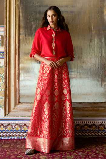 Dash And Dot Banarasi Brocade Flared Maxi Skirt 