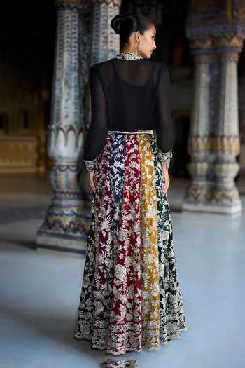 Dash And Dot Multi Color Viscose Metallic Thread Embroidered Flared Lehenga Online at Aza Fashions Dash And Dot_Multi Color Viscose Metallic Thread Embroidered Flared Lehenga _Online_at_Aza_Fashions