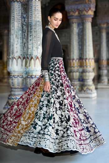 Buy Dash And Dot Multi Color Viscose Metallic Thread Embroidered Flared Lehenga Online at Aza Fashions Buy_Dash And Dot_Multi Color Viscose Metallic Thread Embroidered Flared Lehenga _Online_at_Aza_Fashions