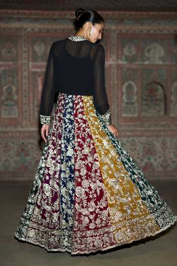 Dash And Dot Metallic Thread Embroidered Flared Lehenga 
